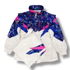 昭和レトロ メンズ スキーウェア セットアップ ジャケット パンツ 総柄 LL