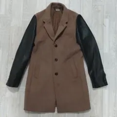 monkey time チェスターコート ブラウン×ブラック　レザー　牛革