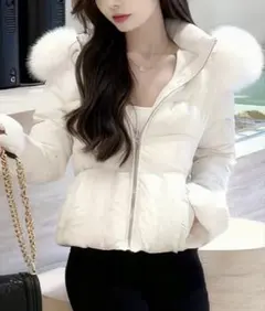 ファーフード付きショート丈中綿ダウンライクジャケット