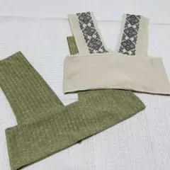 オリーブグリーン ベージュ ニットベスト ビスチェ 2点セット