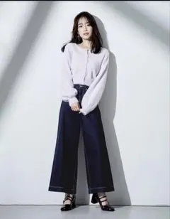 MERCURYDUO ロングスリーブミニシャギーニットカーディガン(ラベンダー)