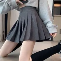 ダークグレー プリーツスカート ウール混紡