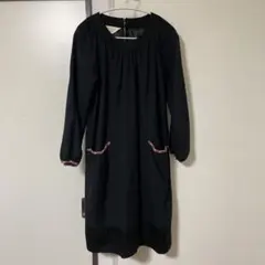 ローラーアシュレイ/黒の長袖ひざ丈ワンピース　サイズ2