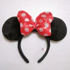 ディズニー ミニー 水玉 ドット スパンコールカチューシャ 赤