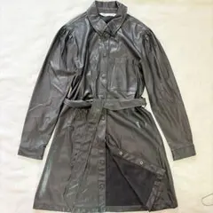 ZARA エコレザー シャツワンピース 裏起毛 ウエストリボン 2way S