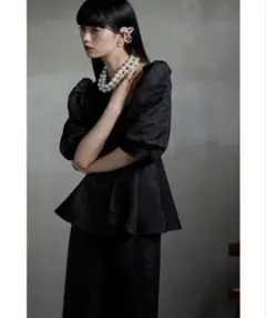 美品✨️etoll. フラワージャガードセットアップドレス　ブラック　L