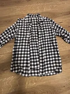 黒白チェック柄カジュアル長袖シャツ L