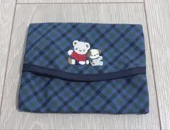 familiar ティッシュケース　青系チェック柄