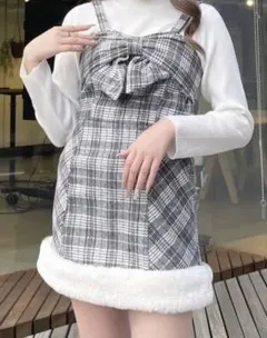 チェック柄リボン付きスカートセットアップ