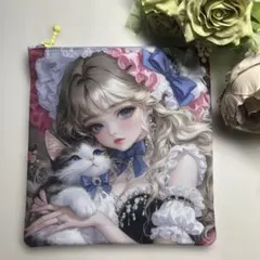 パネルポーチ　猫と女の子　D