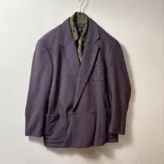ダブルボタン　紫ジャケット　シルクネクタイ　シルクシャツセット　M　古着