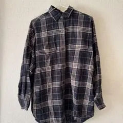 GU ネイビー・ベージュ チェック柄 長袖シャツ