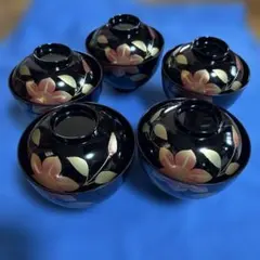 会津塗 天然木加工品 秋草蒔絵 蓋付きお吸物椀揃 5客 】 - メルカリ