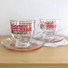 アデリア カップ&ソーサー　2客セット　レトログラス　昭和レトロ