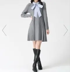 襟付きミニニットワンピース