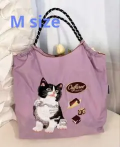 猫柄　刺繍エコバッグ