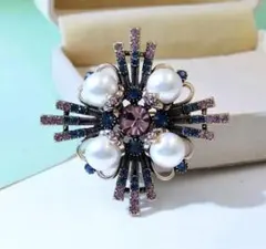 新品　アンティーク調ブローチ　クロス　クリスタル　ストーン　パール