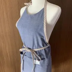 ハンドメイド大人エプロン　デニムブルー