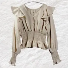 セール中 美品◆ナイスクラップ 高見え素材 ブラウス 肩 フリル ジャガード F