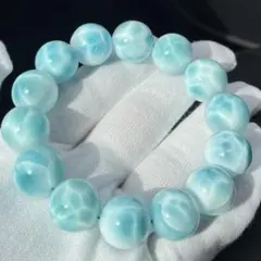 極上ラリマー ドミニカ産 14mm 大玉 高品質 海模様 ブレスレット