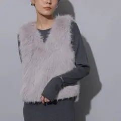 Arpege story サイドスリット ファー ベスト グレー