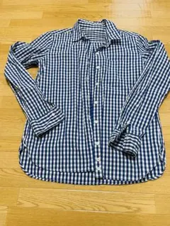 無印良品　ギンガムチェック長袖シャツ　青