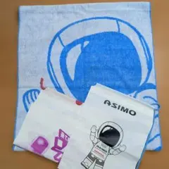 HONDA ASIMO バスタオル ブルー 美品　巾着袋付　匿名配送のサムネイル
