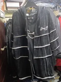 Sean John XL ベロアブラック半袖パーカーhip hopBBOY