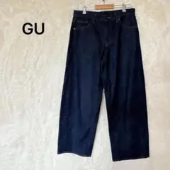 GU デニム　ジーンズ ワイドパンツ XL ダークブルー カジュアル　ラフ