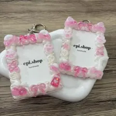 175♡ホイップデコ トレカキーホルダー トレカケースデコ 猫耳 くま耳 ピンク