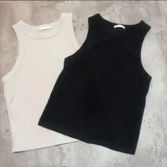 リブ編み　ホワイト ブラック タンクトップ 2枚セット