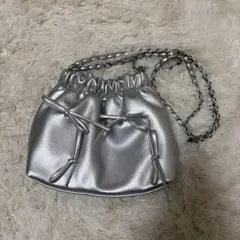 シルバー ギャザー付きショルダーバッグ