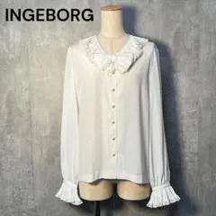 美シルエット☆INGEBORG プリーツ衿&袖口+ビッグリボン ブラウスのサムネイル