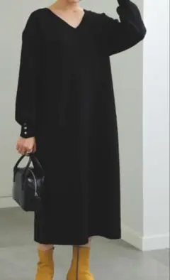 BEAMS HEART　Vネック ロング ニットワンピース 　大人可愛い