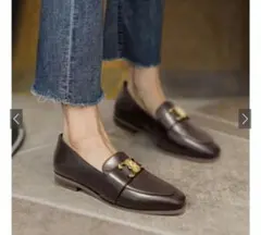 ブラウン ローファー 金具付き　23.5㎝