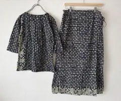イオコムイオ 半袖カットソー 花柄 立体装飾 グレー セットアップ 