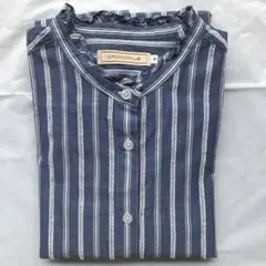 crocodile ストライプ 長袖シャツ 青と白　M