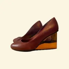 UNITED NUDE ブラウン レザー ウェッジヒールパンプス