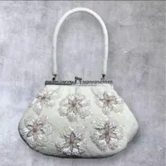 極美品 昭和レトロ 総ビーズバッグ ハンドバッグ 花柄 赤×白