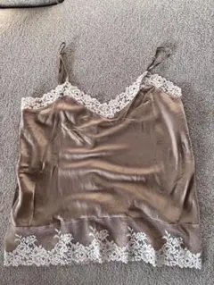 サテン キャミソール レース付き