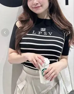 【美品】LIP SERVICE 2wayハーフリブニット ボーダーのサムネイル