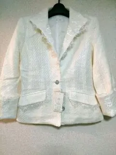 新品レース 　ノーカラー 長袖 ジャケット レーステーラードジャケット Mサイズ