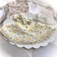 【スタイ＆ヘアゴム】くるくるスタイ　360 ナチュラル　小花柄　レース　防水