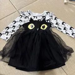 猫の顔デザイン チュチュドレス 2-3Y ハロウィン　仮装　かぼちゃ　猫