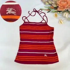 バーバリーブルーレーベル ボーダー キャミソール 綿Y2k ボルドー　馬刺繍38のサムネイル