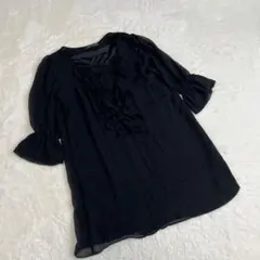 【ザラ】ZARA WOMAN フリルチュニック 黒　Sサイズ