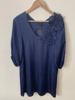 美品 ROSSO フラワー パーティーワンピース ドレス ネイビー