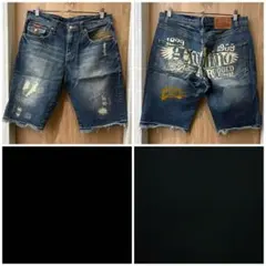 GERONIMOジェロニモ 刺繍 ダメージリペア デニム ハーフパンツ古着屋購入