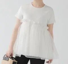 fitmoreドットオーガンジーアシメペプラムカットソー　ホワイト