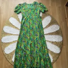 レトロ 総柄 花柄 ワンピース グリーン 古着　ヴィンテージ 60年代